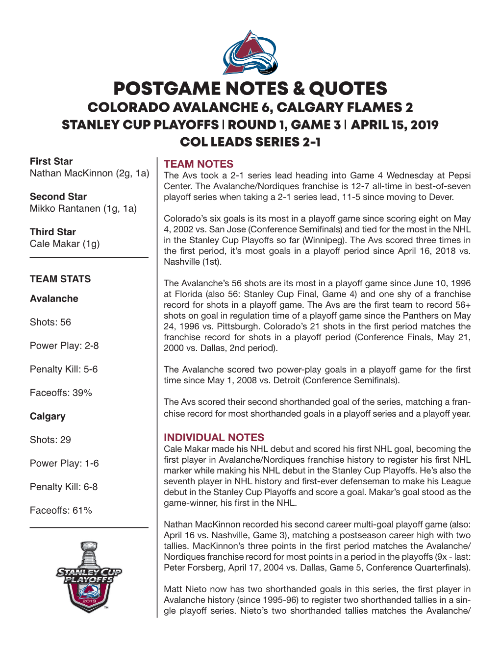 Postgame Notes & Quotes