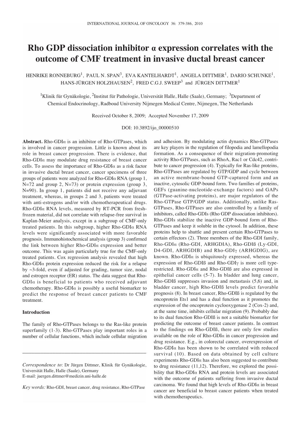 Rho GDP Dissociation Inhibitor Α Expression Correlates with The