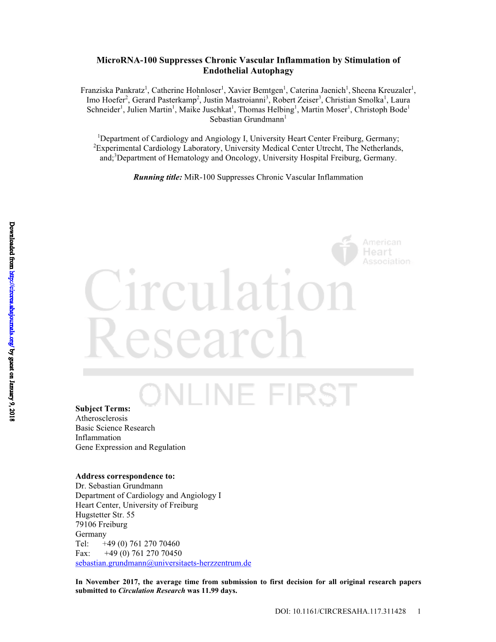 Microrna-100 Suppresses Chronic Vascular Inflammation by Stimulation of Endothelial Autophagy