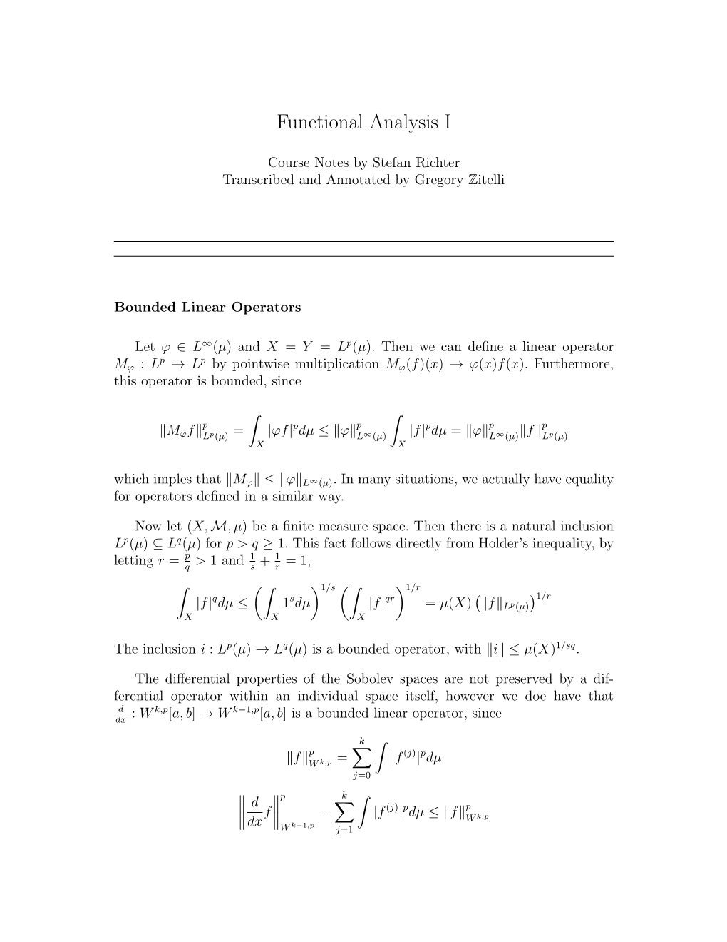 Functional Analysis I, Part 1