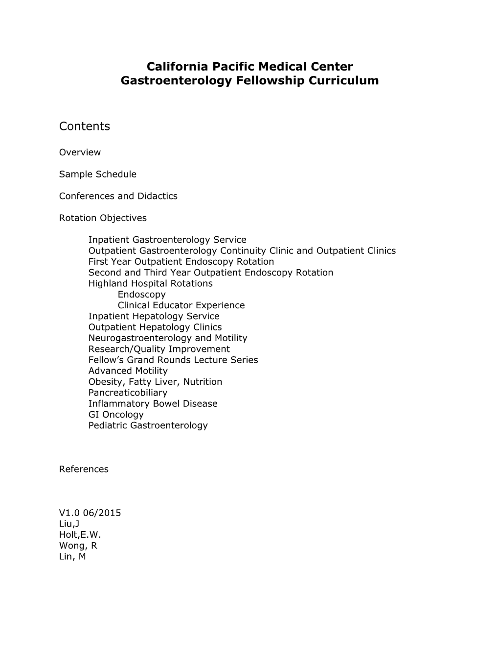 Gastroenterology Fellowship Curriculum