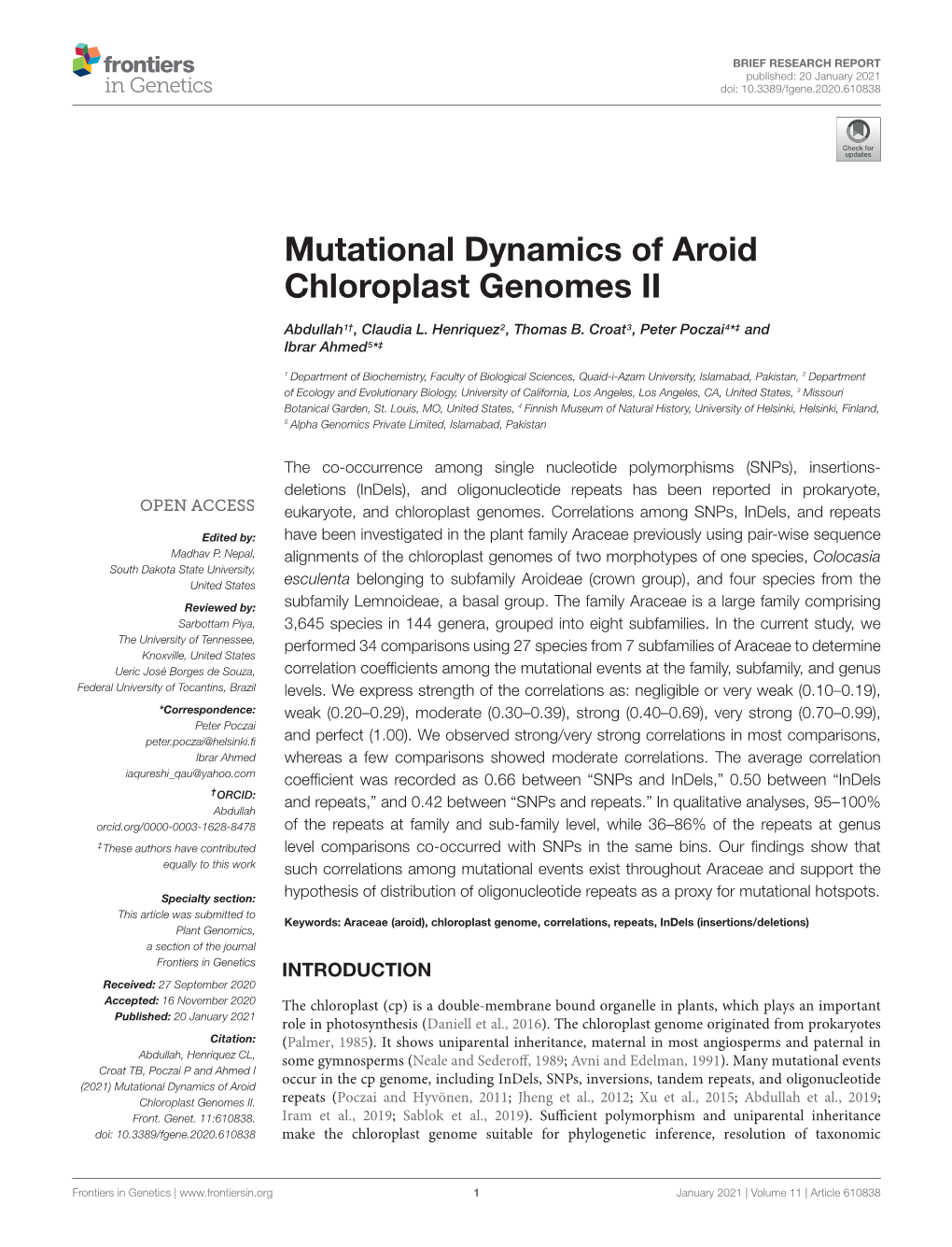 Mutational Dynamics of Aroid Chloroplast Genomes II