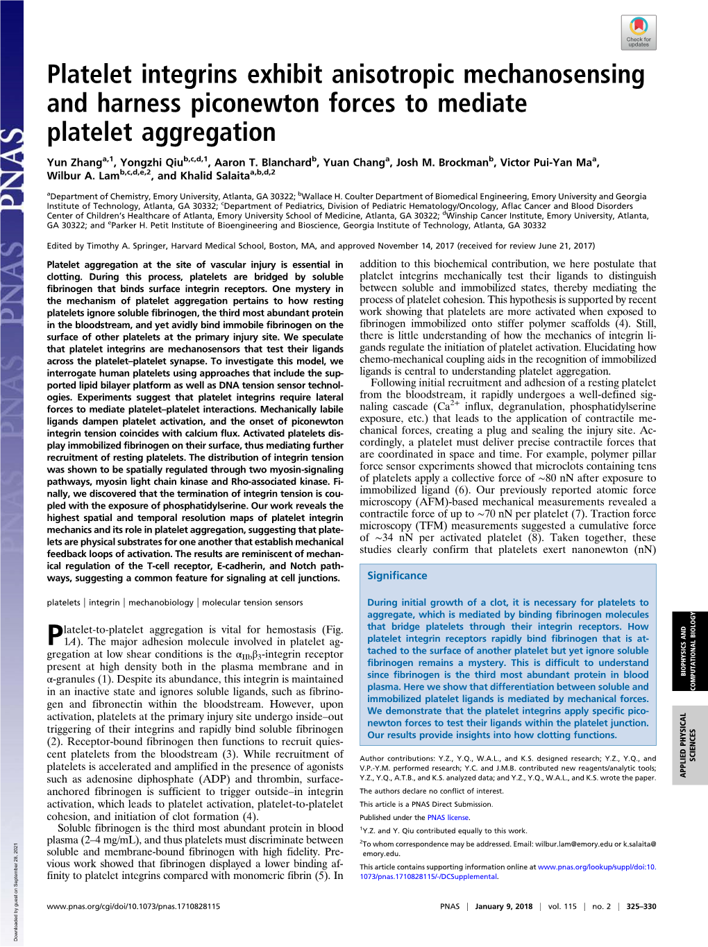 Platelet Integrins Exhibit Anisotropic Mechanosensing and Harness Piconewton Forces to Mediate Platelet Aggregation