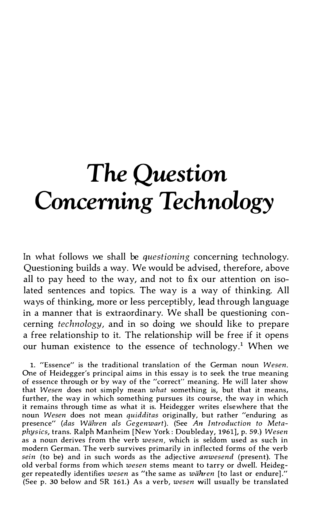 The Question Concerning Technology