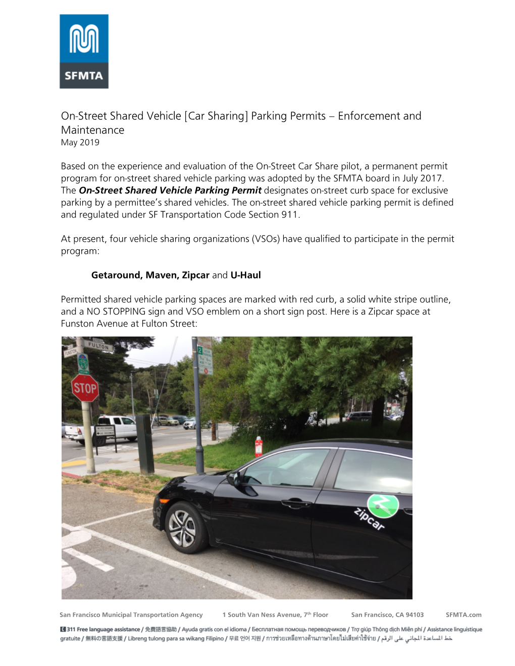 On-Street Shared Vehicle [Car Sharing] Parking Permits – Enforcement and Maintenance May 2019