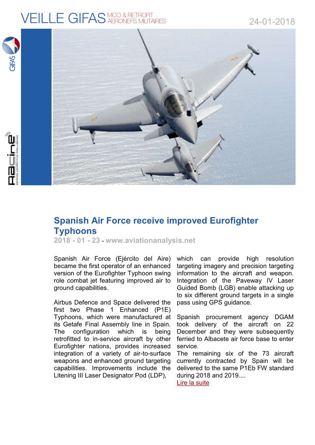 24-01-2018 Spanish Air Force Receive Improved Eurofighter Typhoons