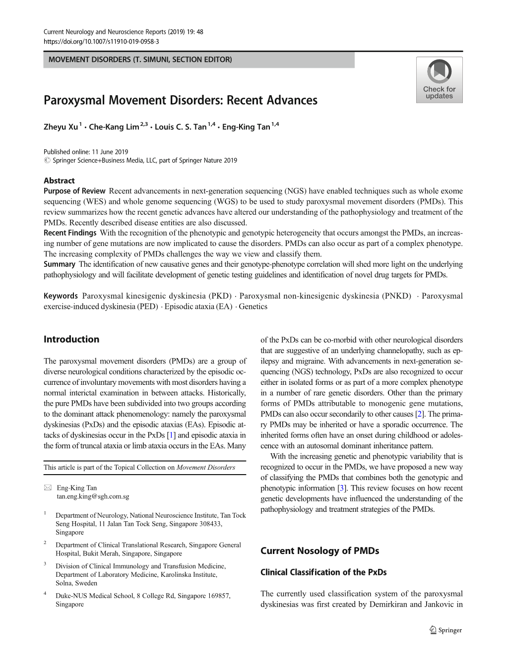 Paroxysmal Movement Disorders: Recent Advances