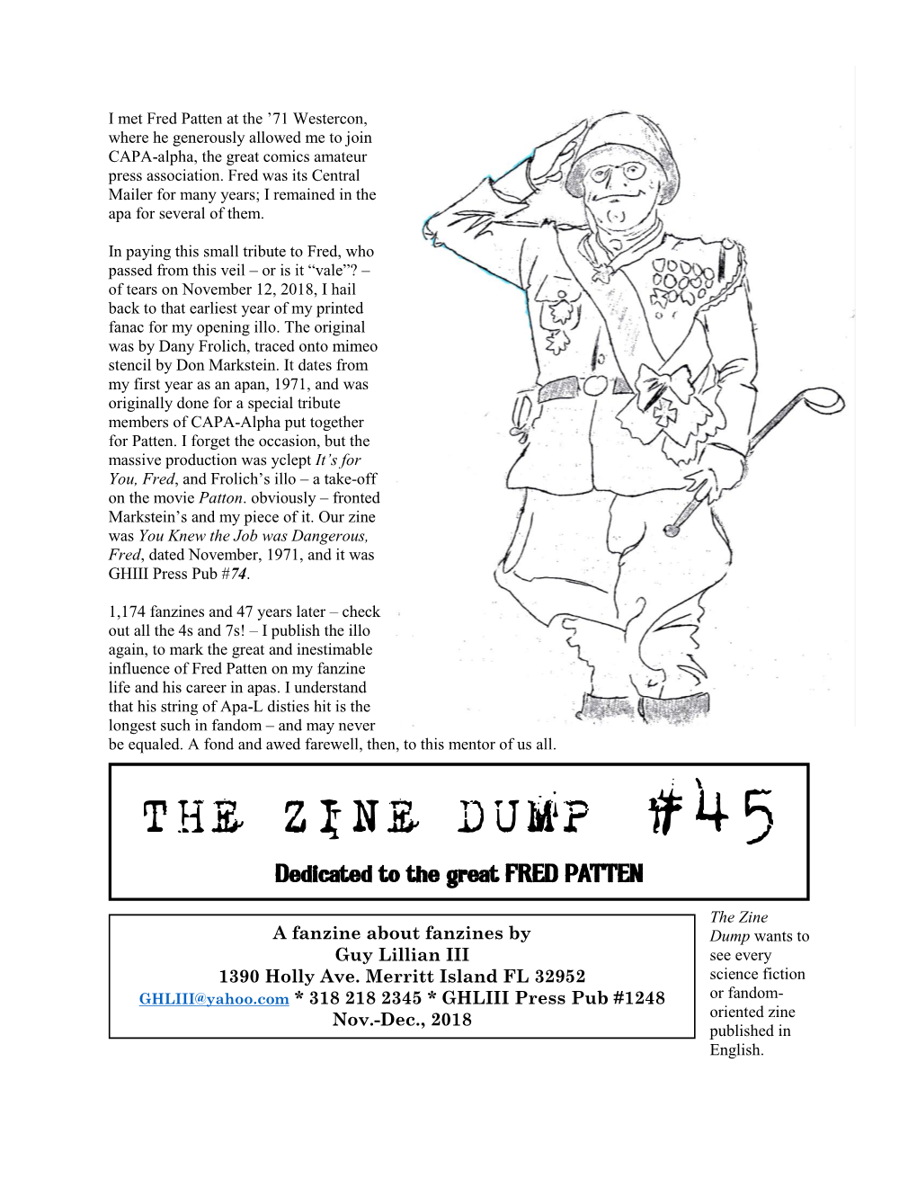 THE ZINE DUMP #45 Dedicated to the Great FRED PATTEN