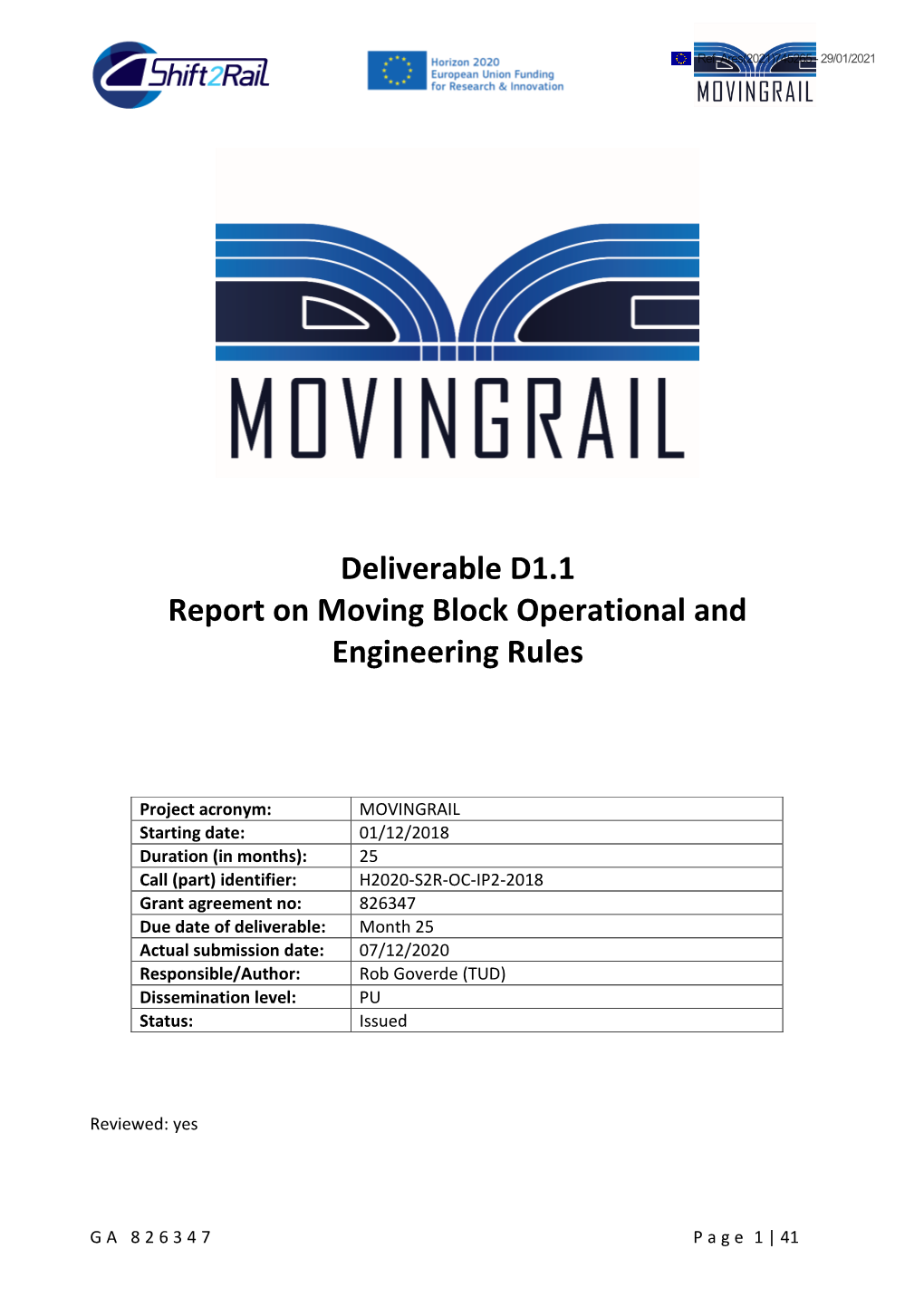 Deliverable D1.1 Report on Moving Block Operational and Engineering Rules