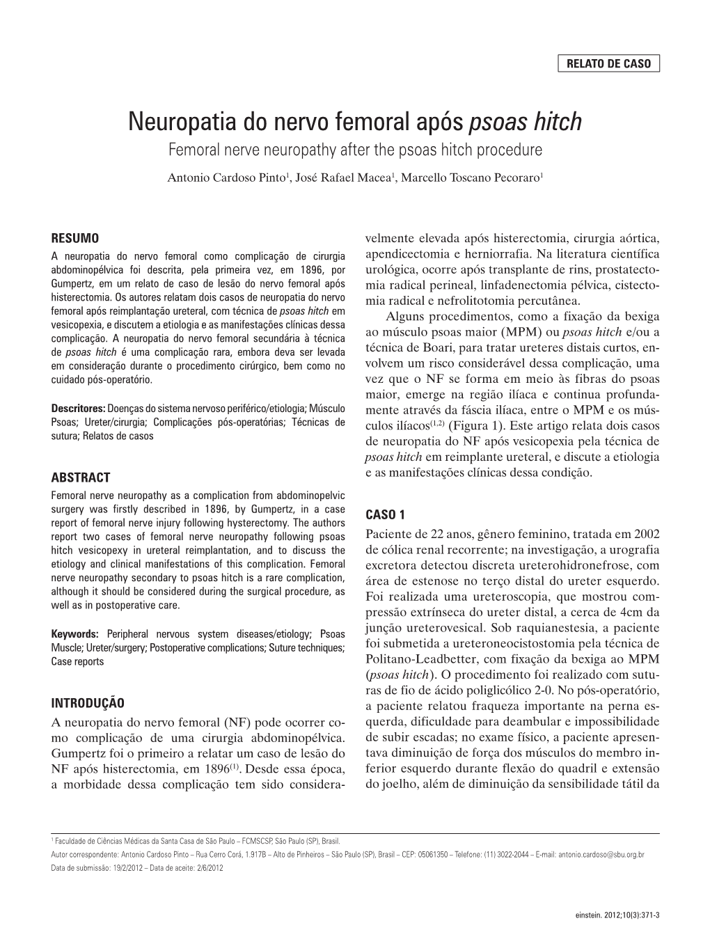 Femoral Nerve Neuropathy After the Psoas Hitch Procedure