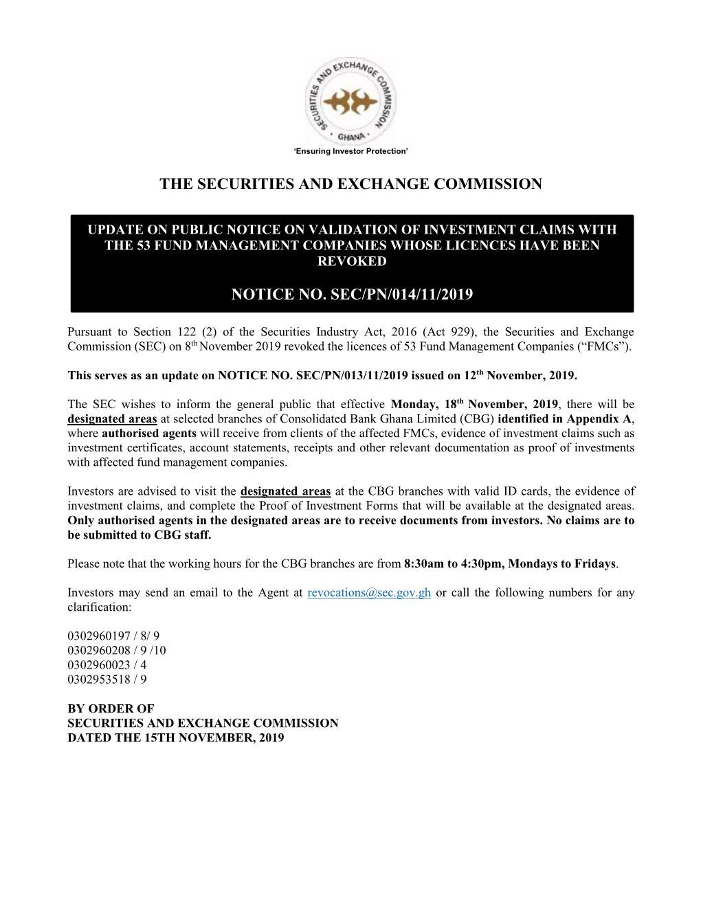 Public Notice on Validation of Investment Claims Against the 53 Fund Management Companies Whose Licences Have