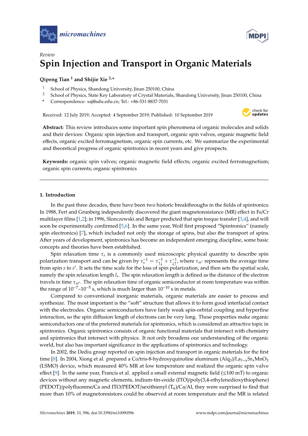 Spin Injection and Transport in Organic Materials