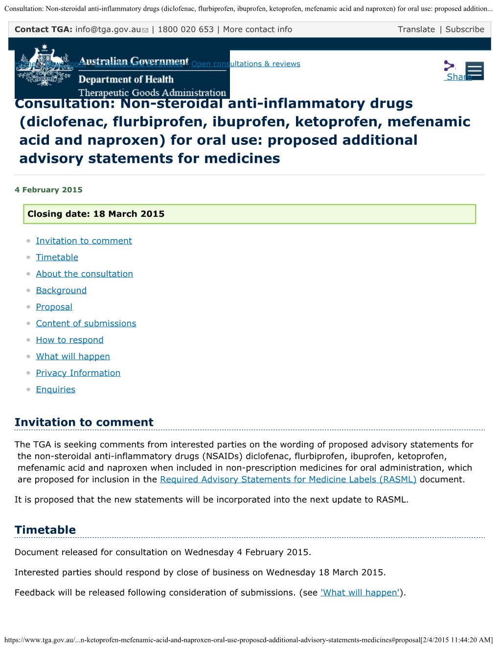 Consultation: Non-Steroidal Anti-Inflammatory Drugs (Diclofenac, Flurbiprofen, Ibuprofen, Ketoprofen, Mefenamic Acid and Naproxen) for Oral Use: Proposed Addition