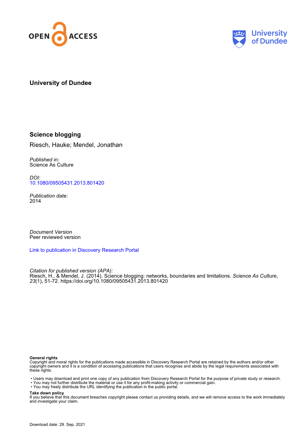 University of Dundee Science Blogging Riesch, Hauke; Mendel