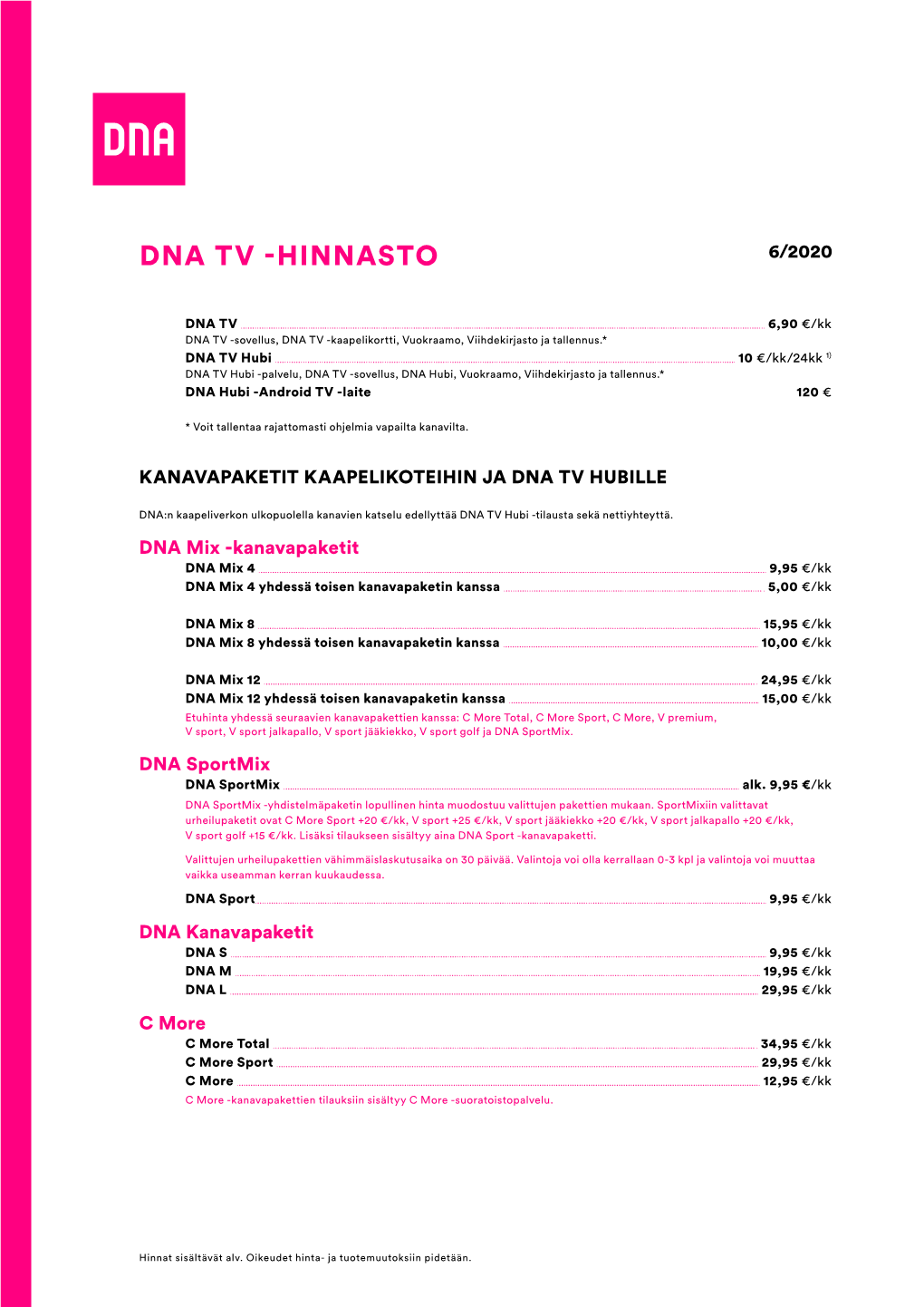 Dna Tv -Hinnasto 6/2020