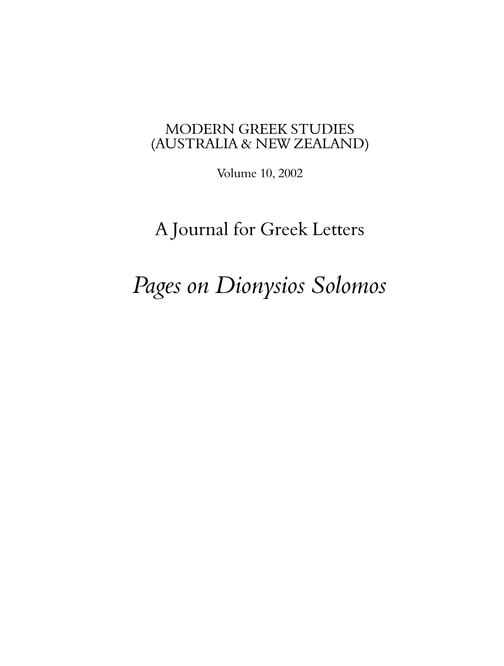 Pages on Dionysios Solomos Moderngreek.Qxd 19-11-02 2:15 Page 2