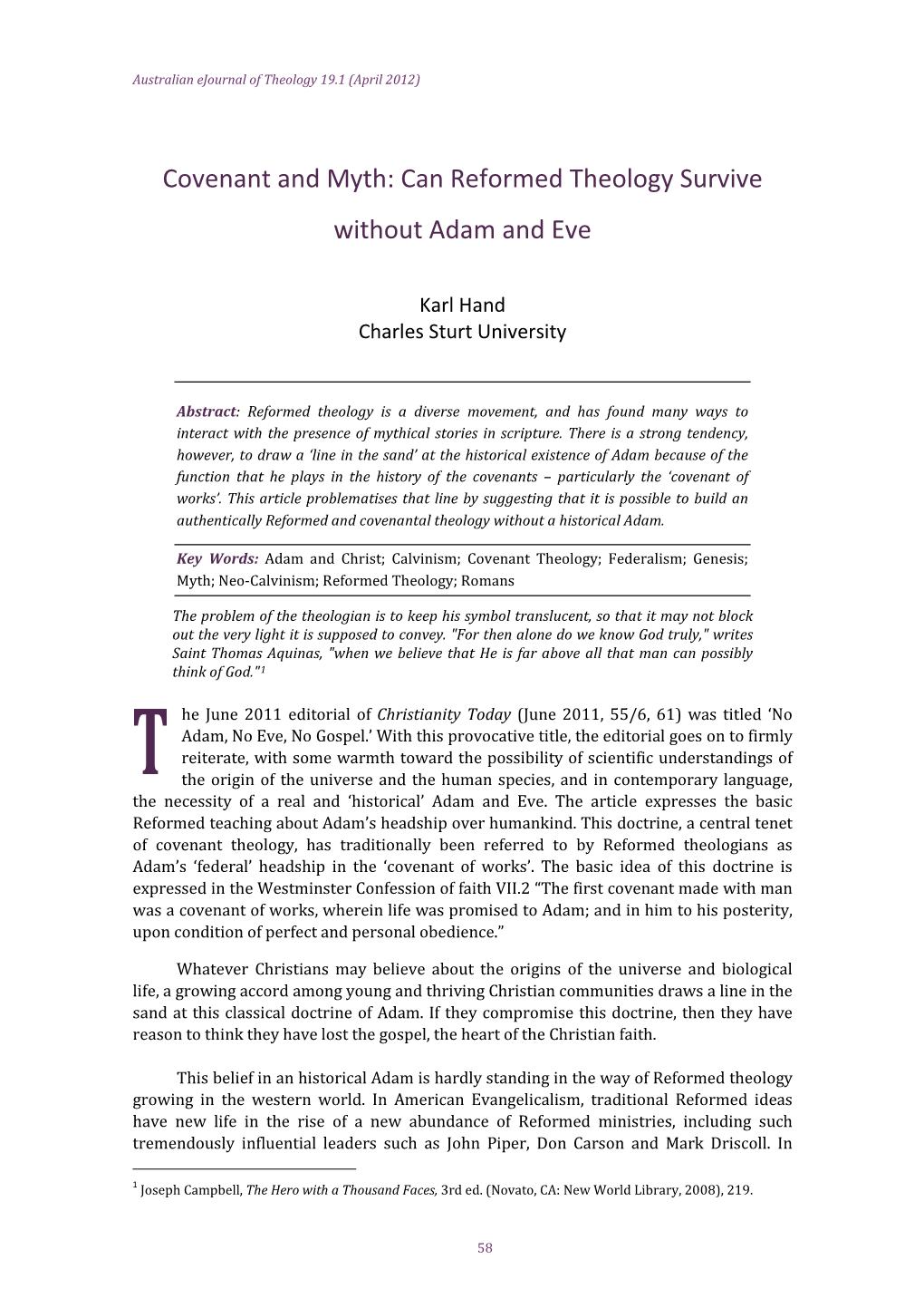 Covenant and Myth: Can Reformed Theology Survive Without Adam and Eve