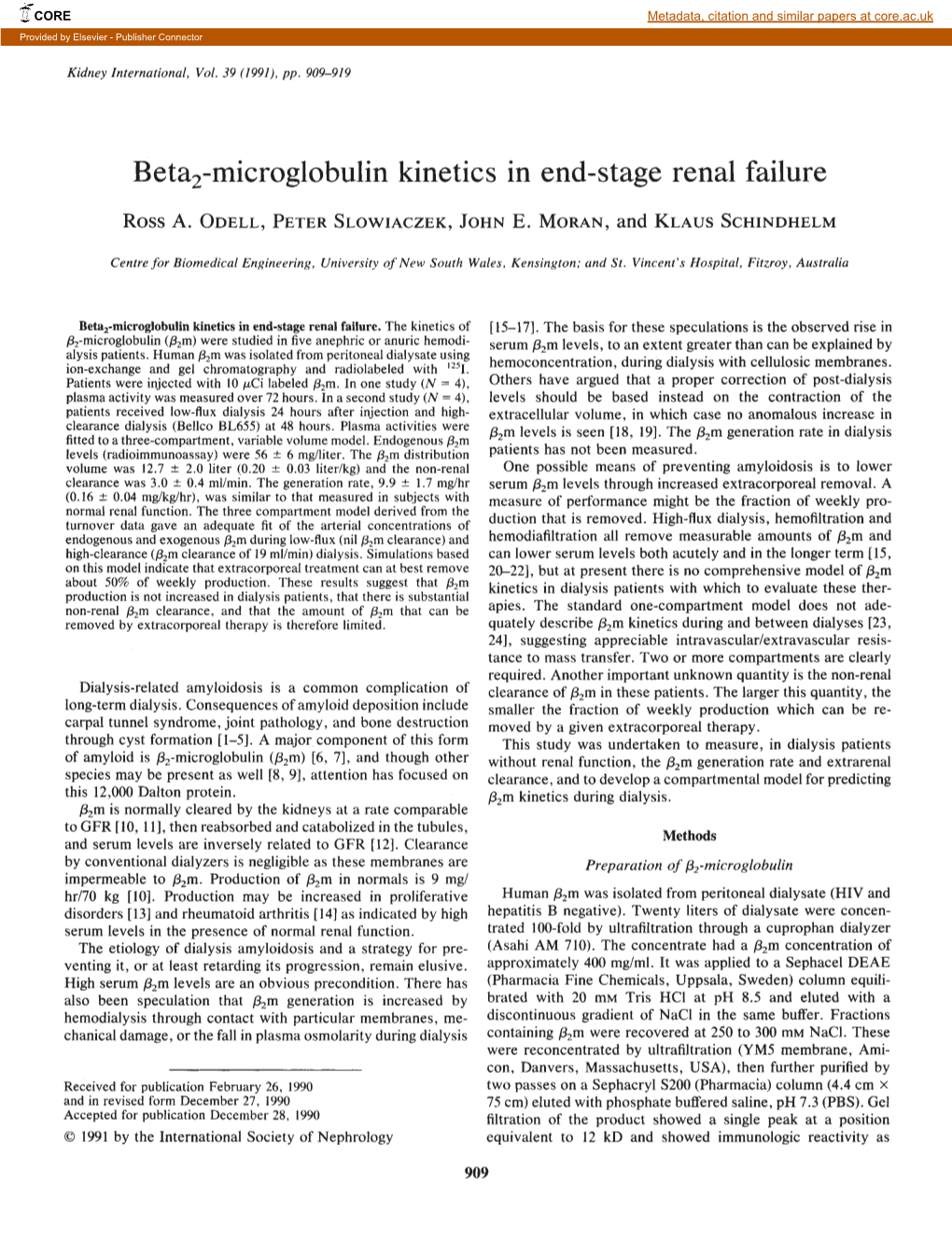 Beta2-Microglobulin Kinetics in End-Stage Renal Failure