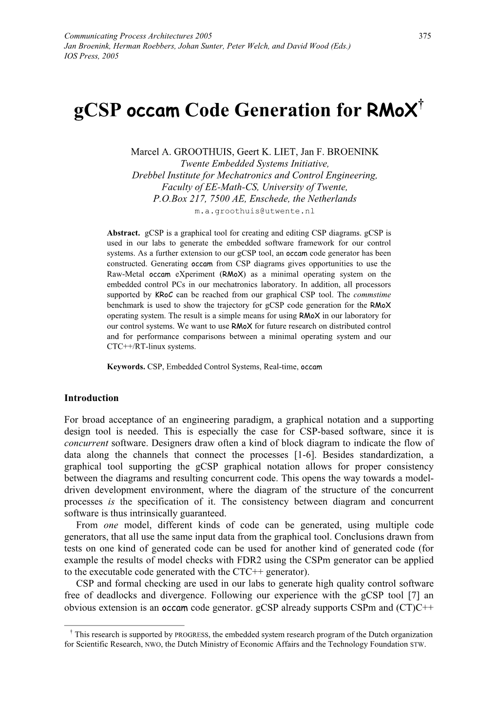Gcsp Occam Code Generation for Rmox†