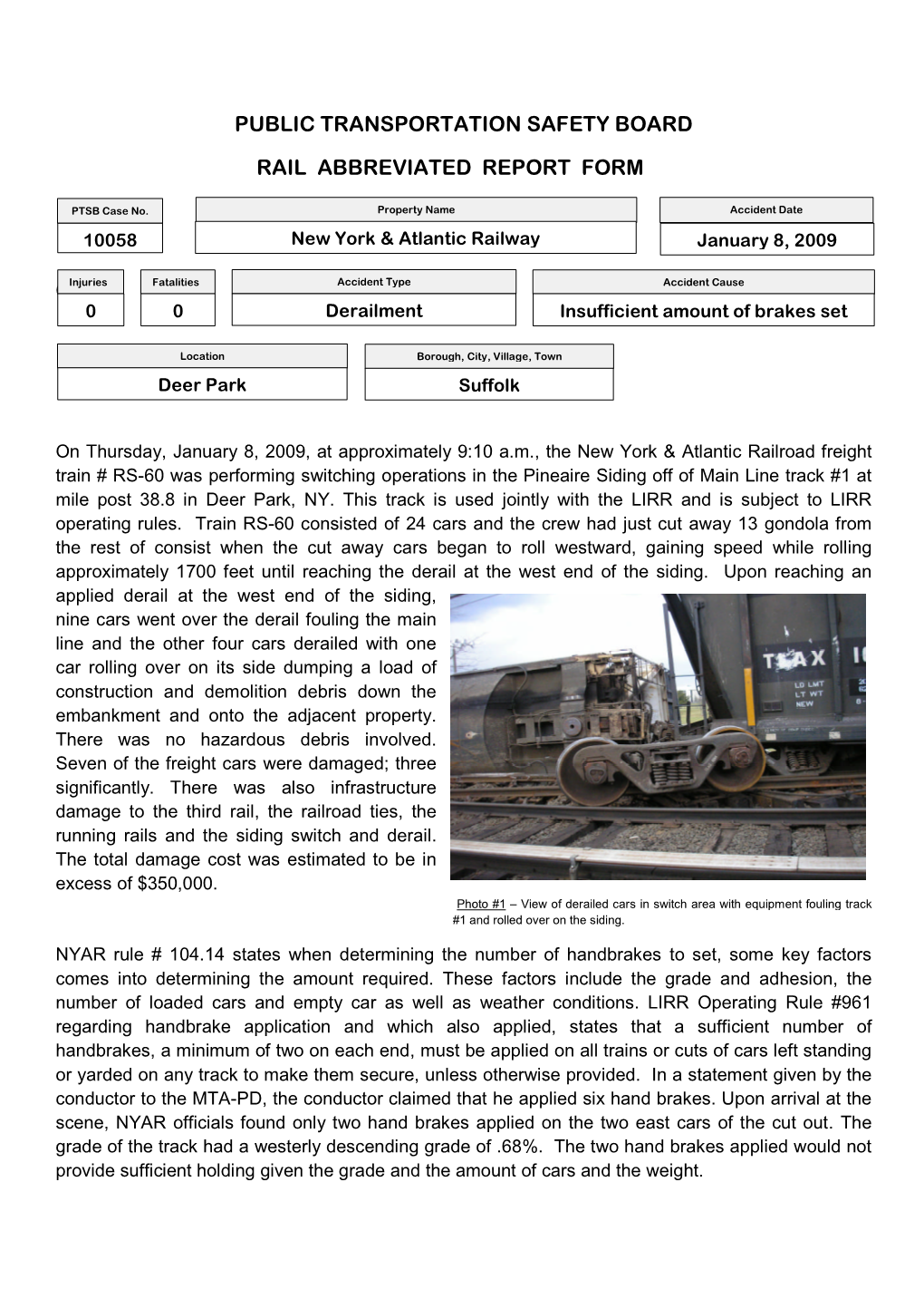 Public Transportation Safety Board Rail Abbreviated