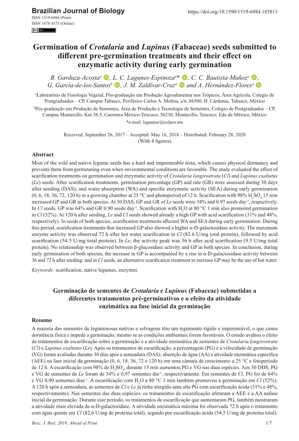 Germination of Crotalaria and Lupinus (Fabaceae) Seeds Submitted