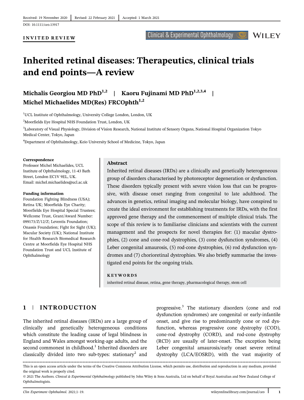 Inherited Retinal Diseases: Therapeutics, Clinical Trials and End Points—A Review