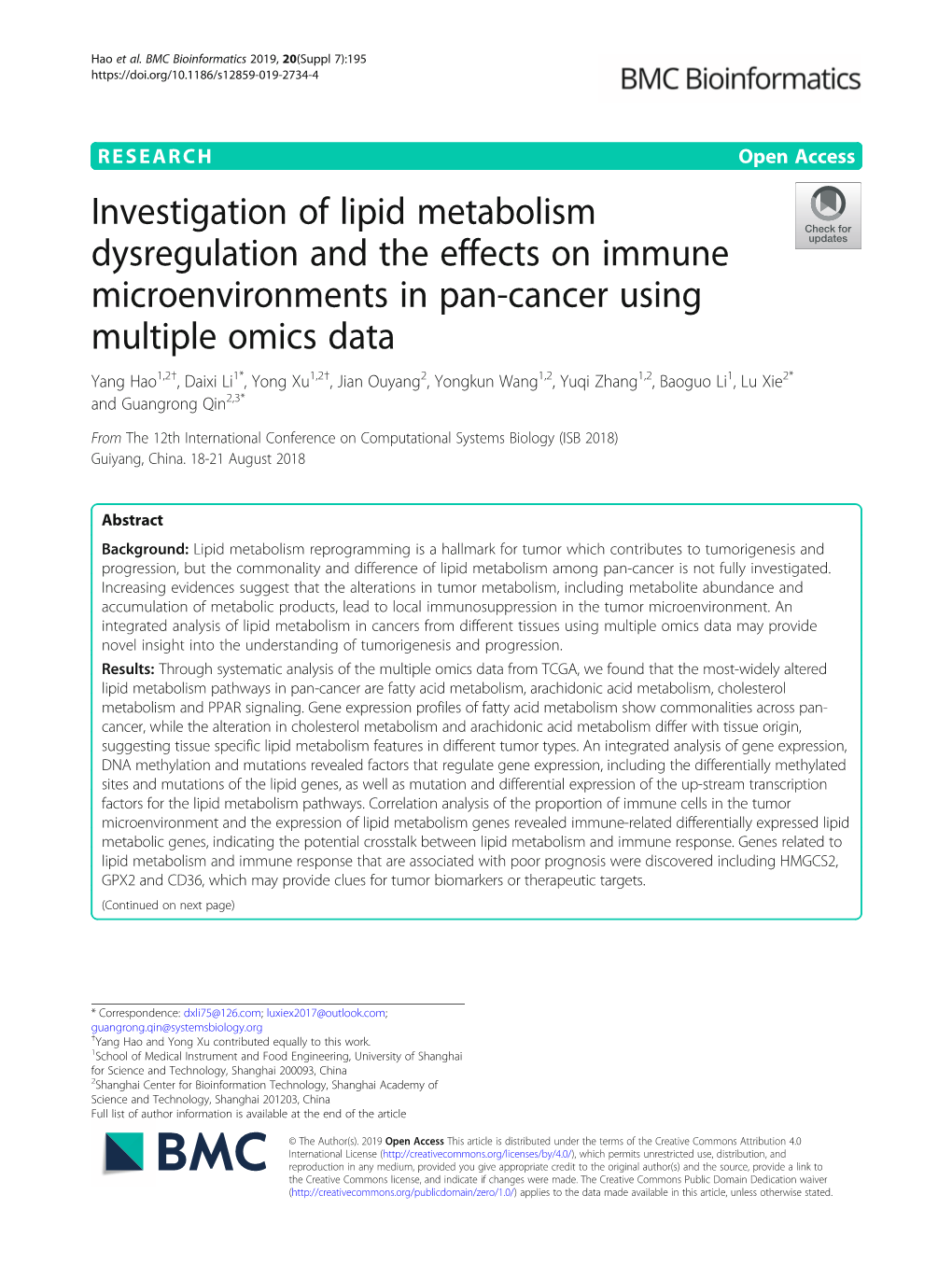 Investigation of Lipid Metabolism Dysregulation and the Effects On