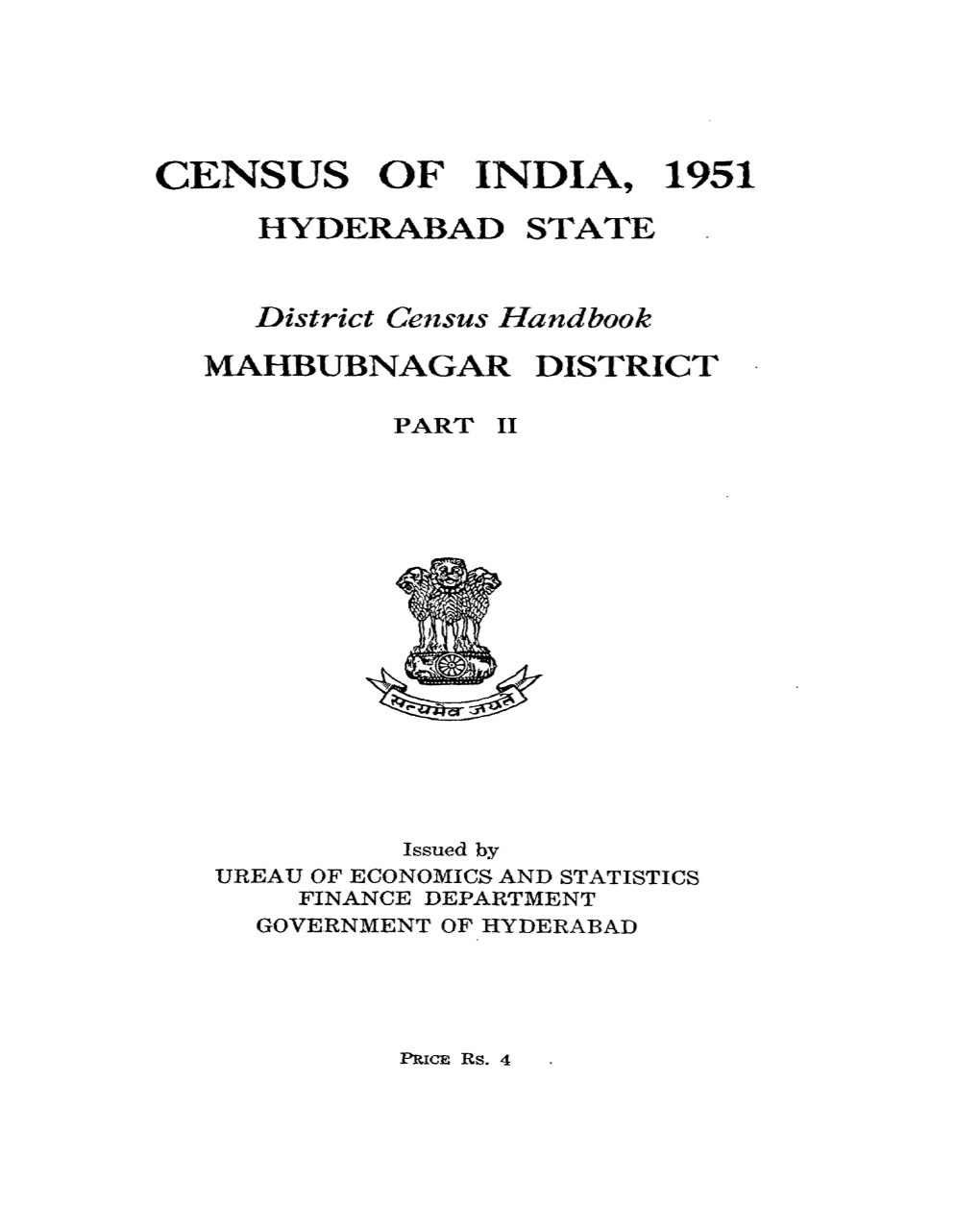 District Census Handbook, Mahbubnagar, Part II
