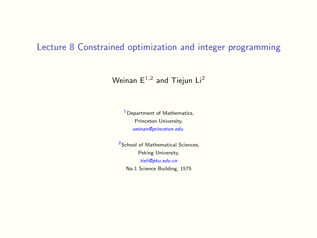 Lecture 8 Constrained Optimization and Integer Programming