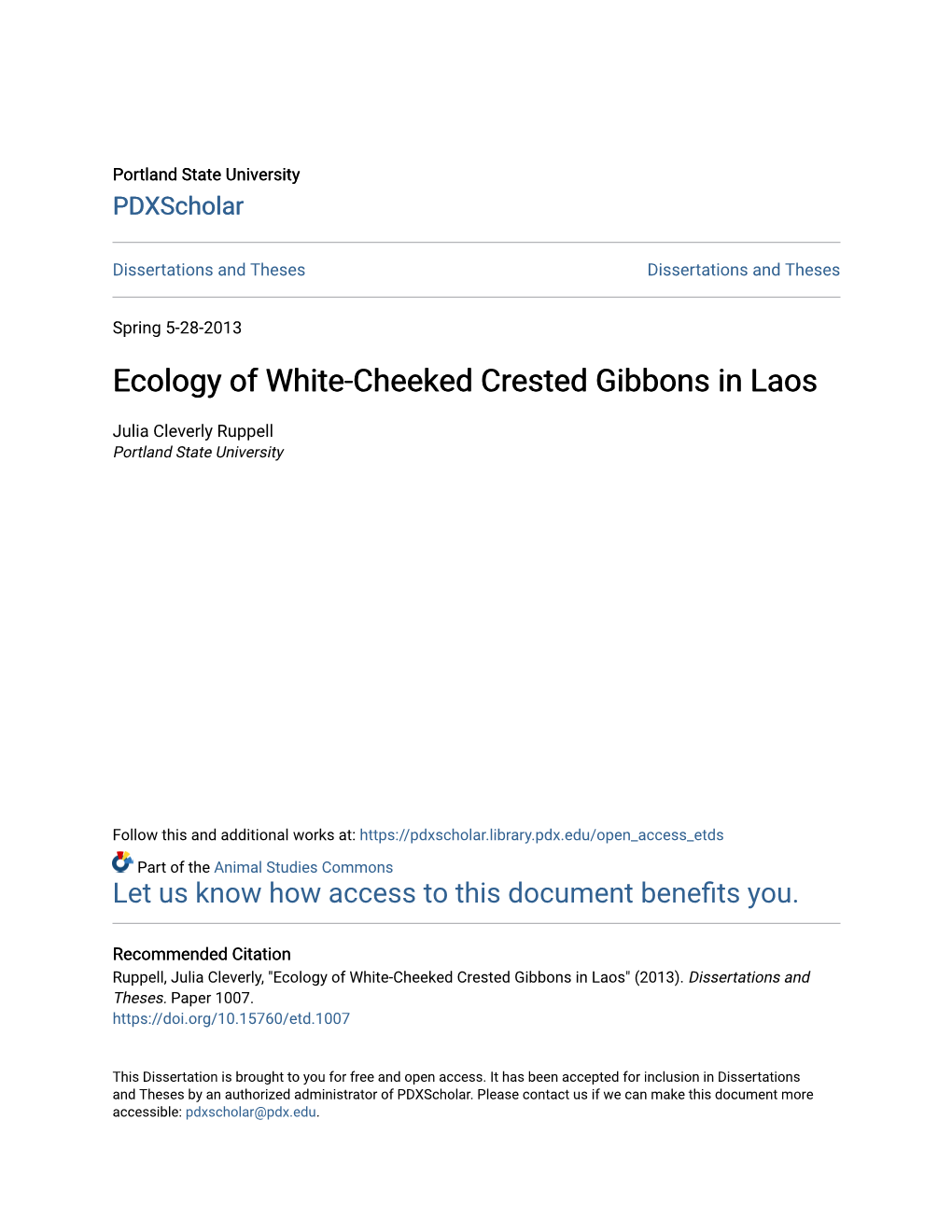 Ecology of White-Cheeked Crested Gibbons in Laos