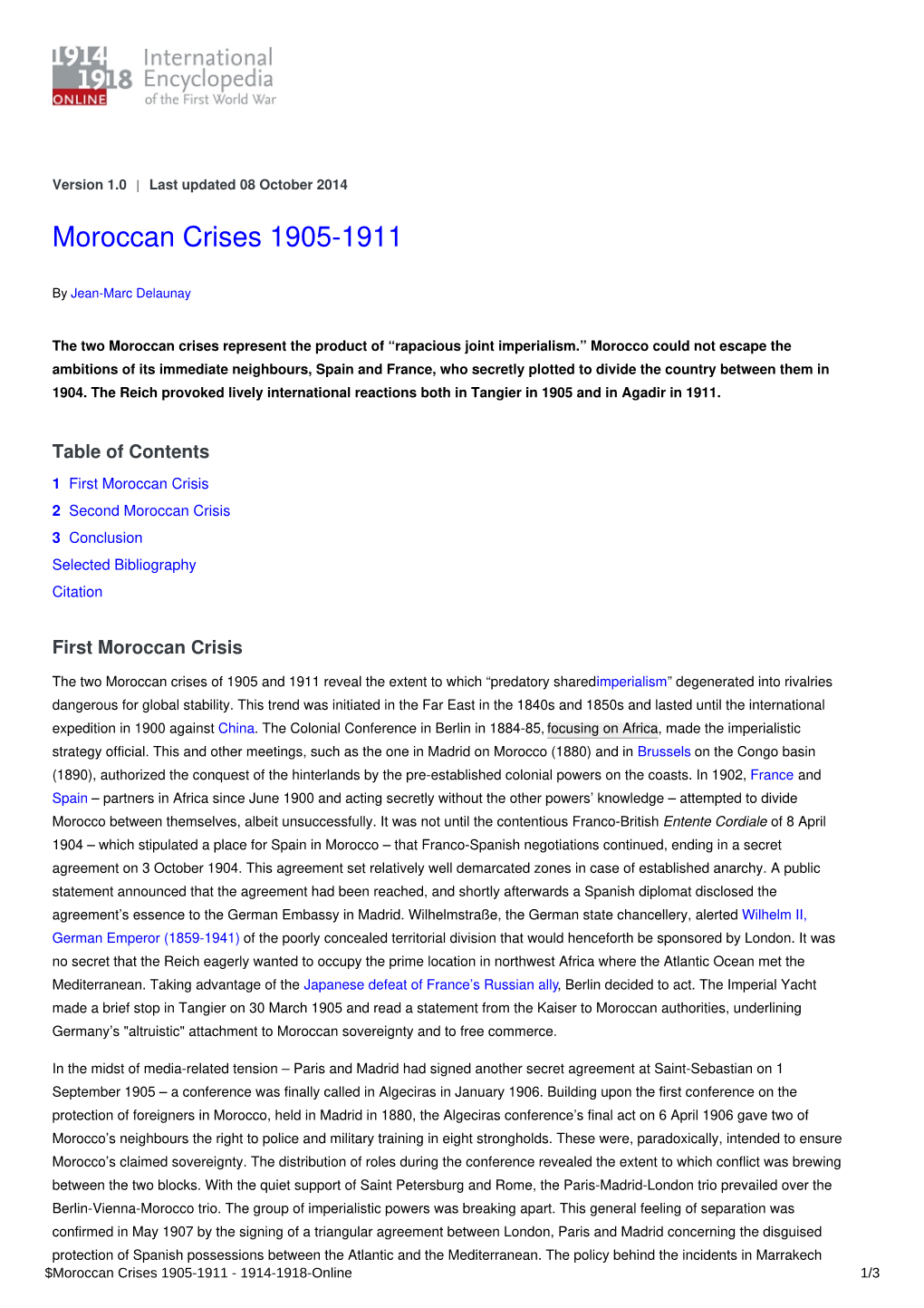 Moroccan Crises 1905-1911 | International Encyclopedia of the First
