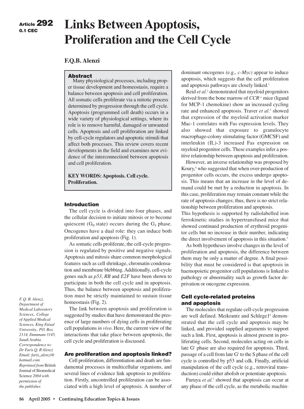 Links Between Apoptosis, Proliferation and the Cell Cycle