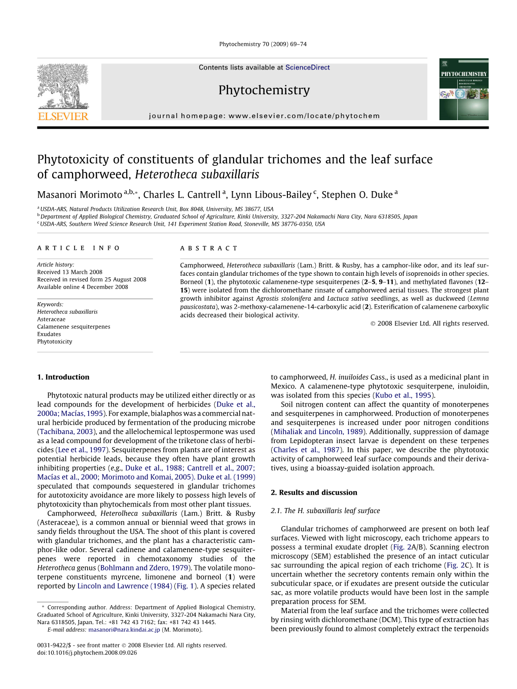 Phytotoxicity of Constituents of Glandular Trichomes and the Leaf Surface of Camphorweed, Heterotheca Subaxillaris