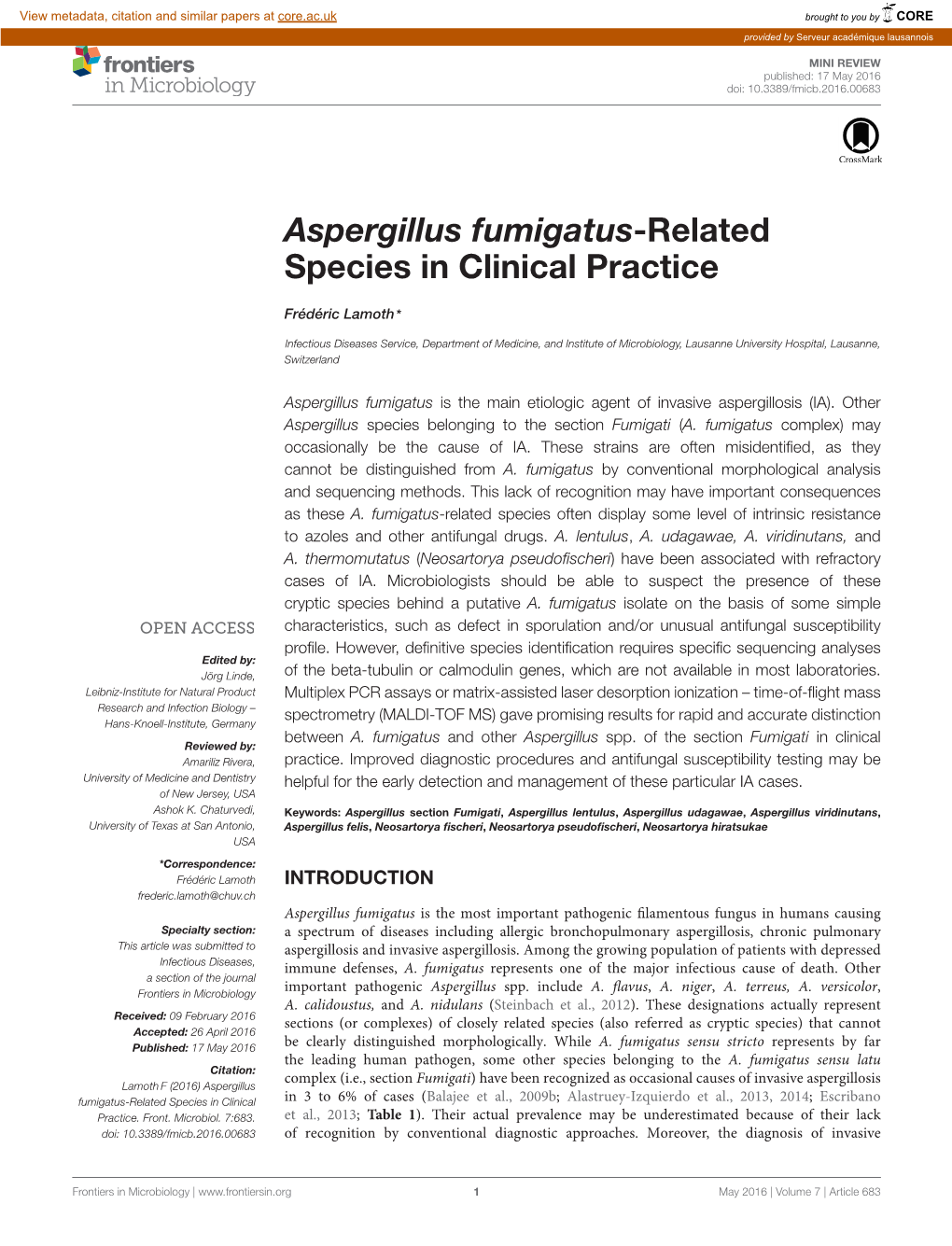 Aspergillus Fumigatus-Related Species in Clinical Practice