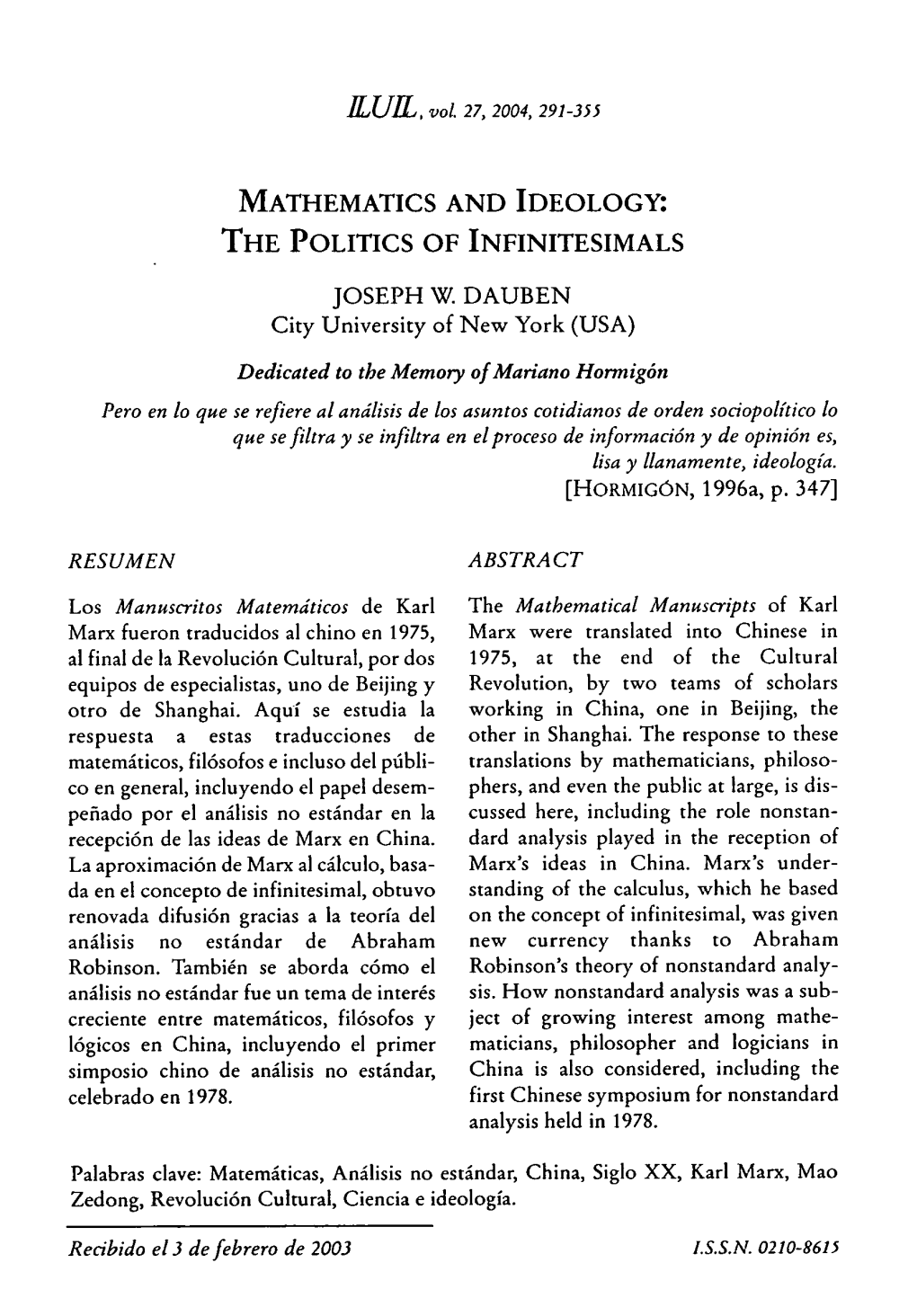 Mathematics and Ideology: the Politics of Infinitesimals