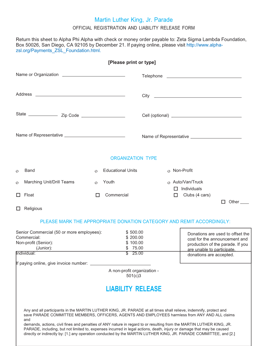 Official Registration and Liability Release Form