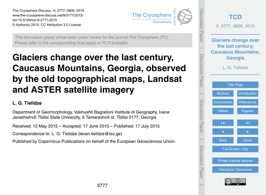 Glaciers Change Over the Last Century, Caucasus Mountains, Georgia