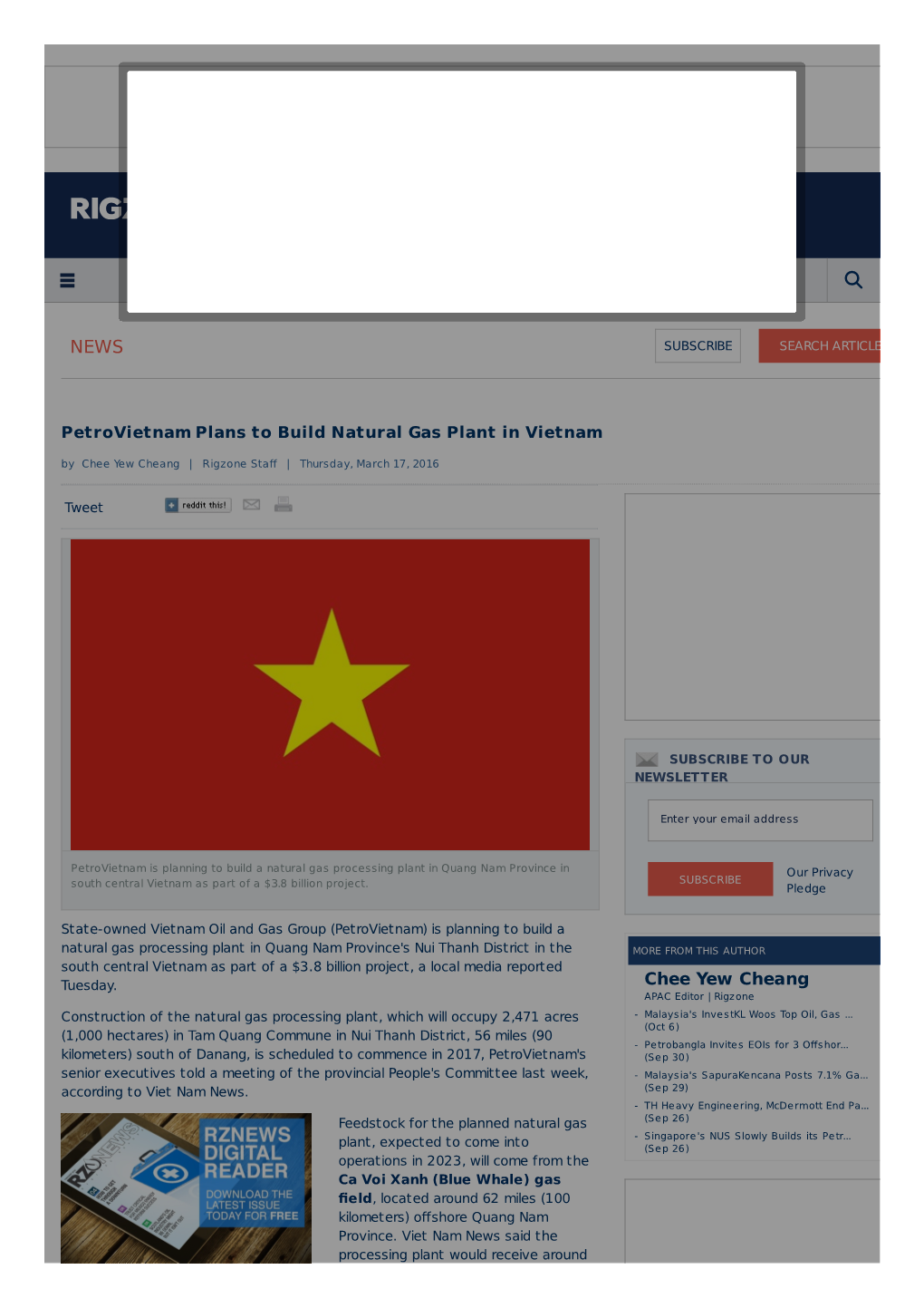 Petrovietnam Plans to Build Natural Gas Plant in Vietnam by Chee Yew Cheang | Rigzone Staﬀ | Thursday, March 17, 2016