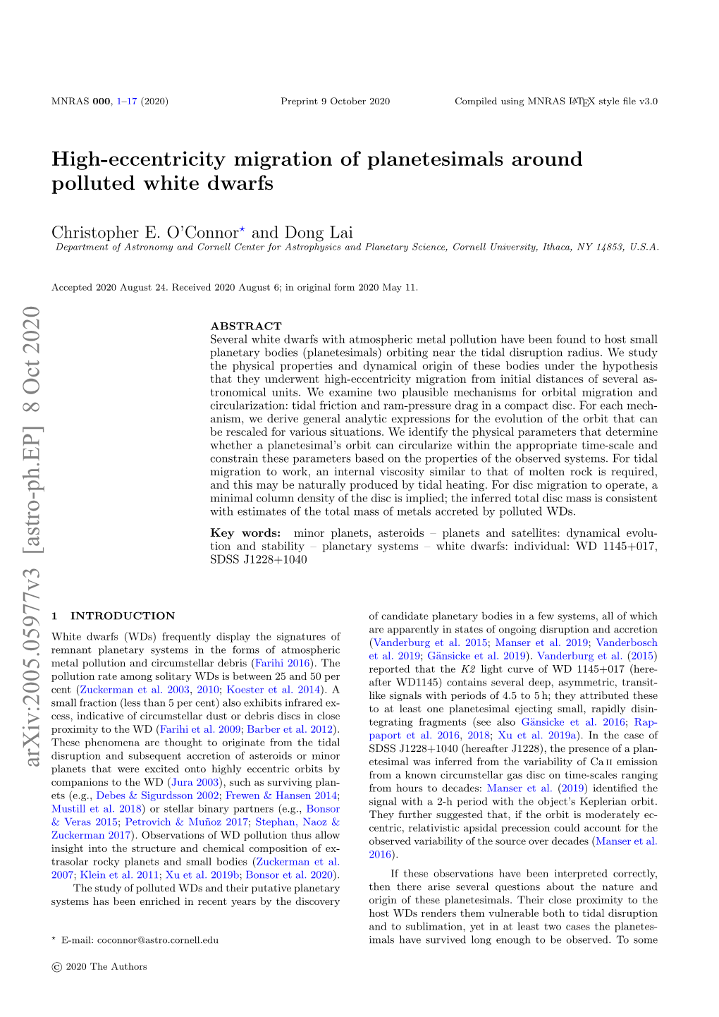 High-Eccentricity Migration of Planetesimals Around Polluted White Dwarfs