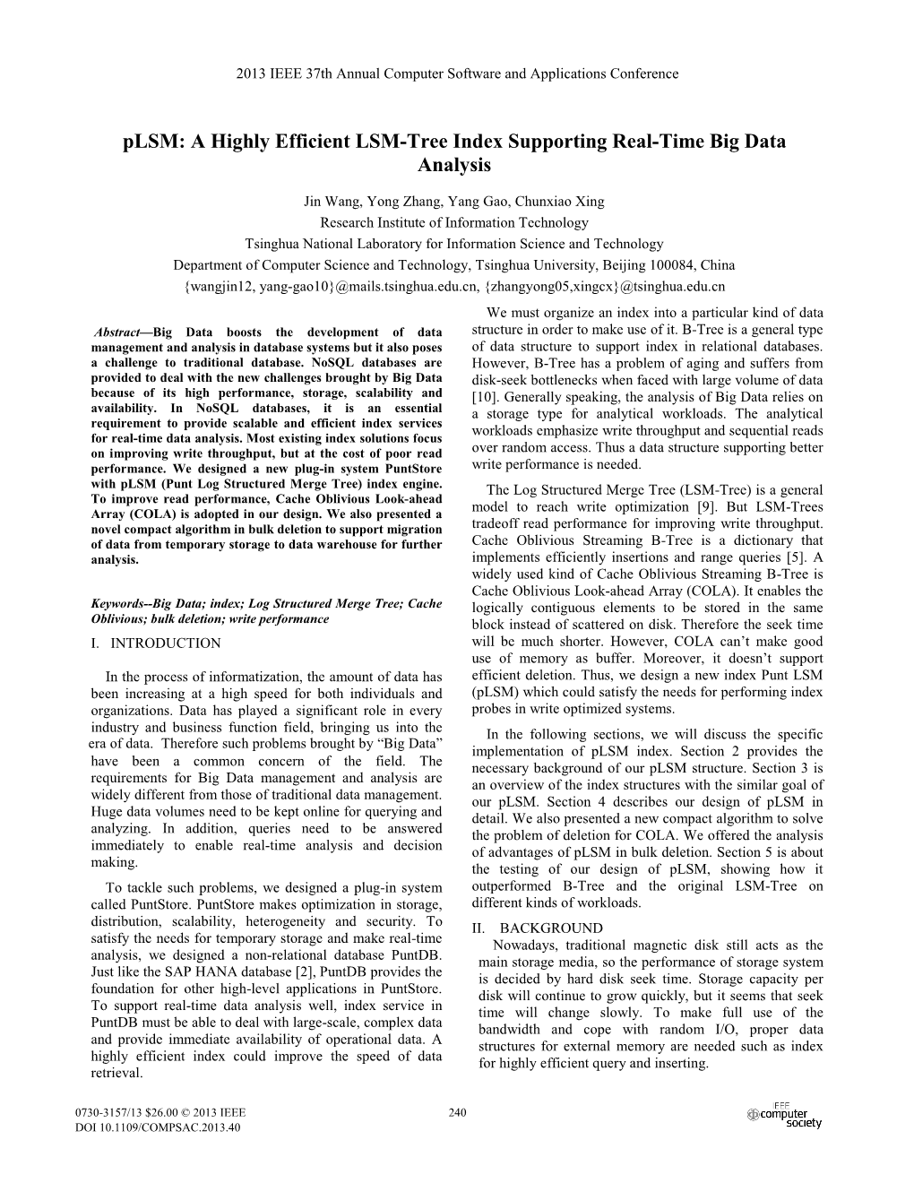 Plsm: a Highly Efficient LSM-Tree Index Supporting Real-Time Big Data Analysis