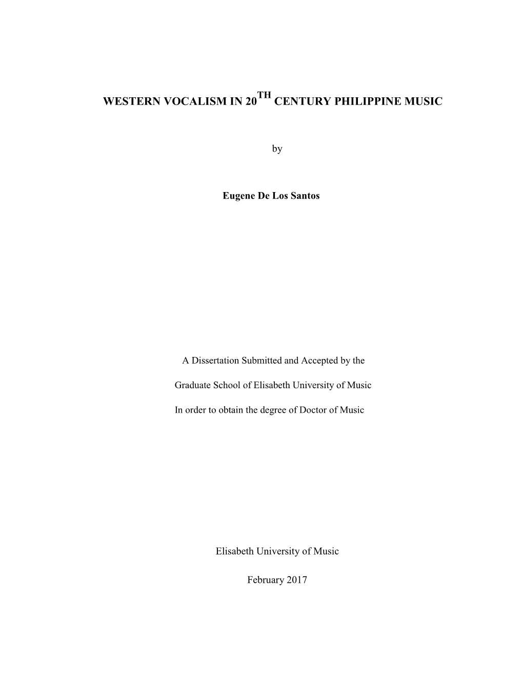 Western Vocalism in 20 Century Philippine Music