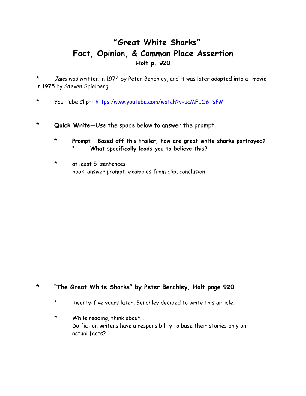 Fact, Opinion, & Common Place Assertion