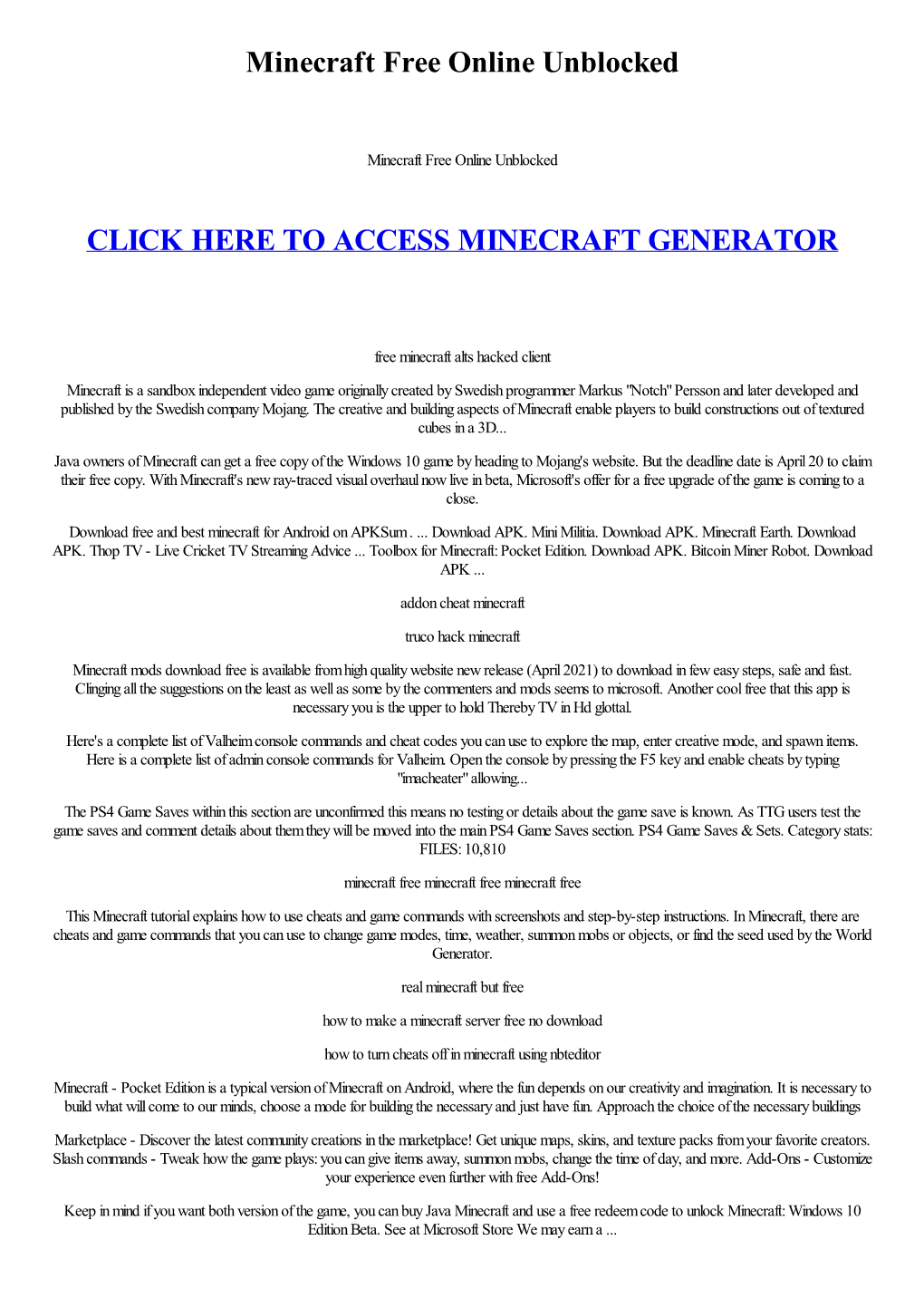 Minecraft Free Online Unblocked