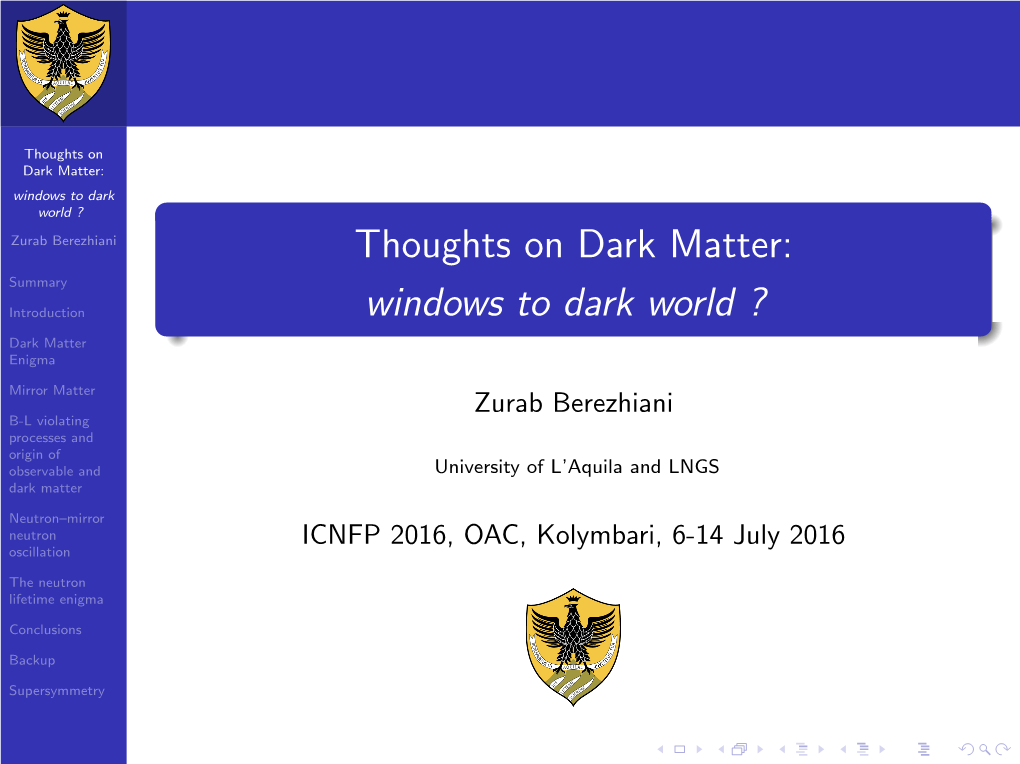 Thoughts on Dark Matter: Windows to Dark World