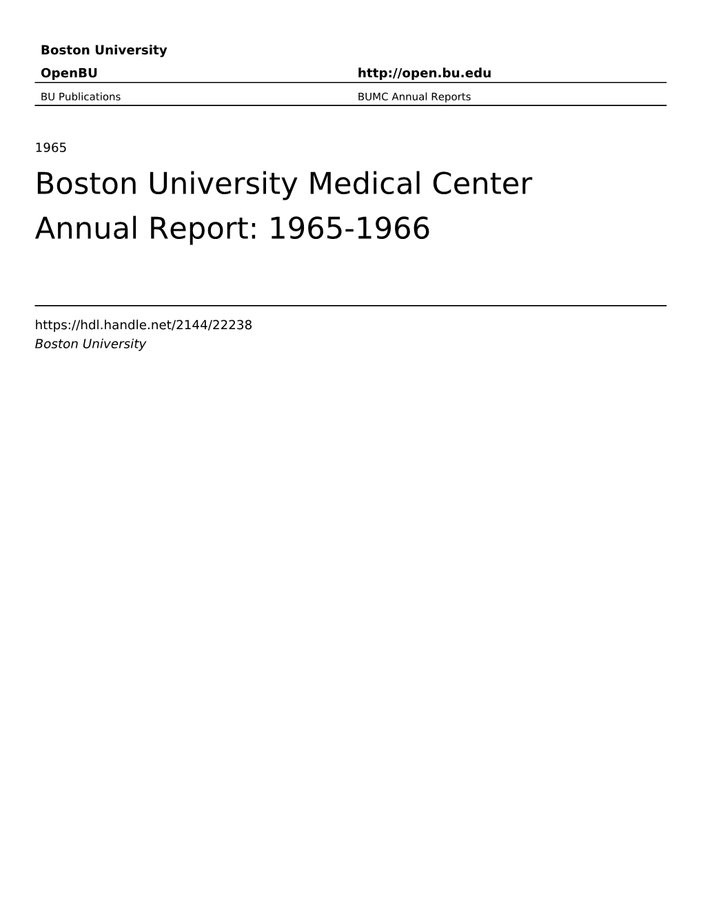 Boston University Medical Center Annual Report: 1965-1966
