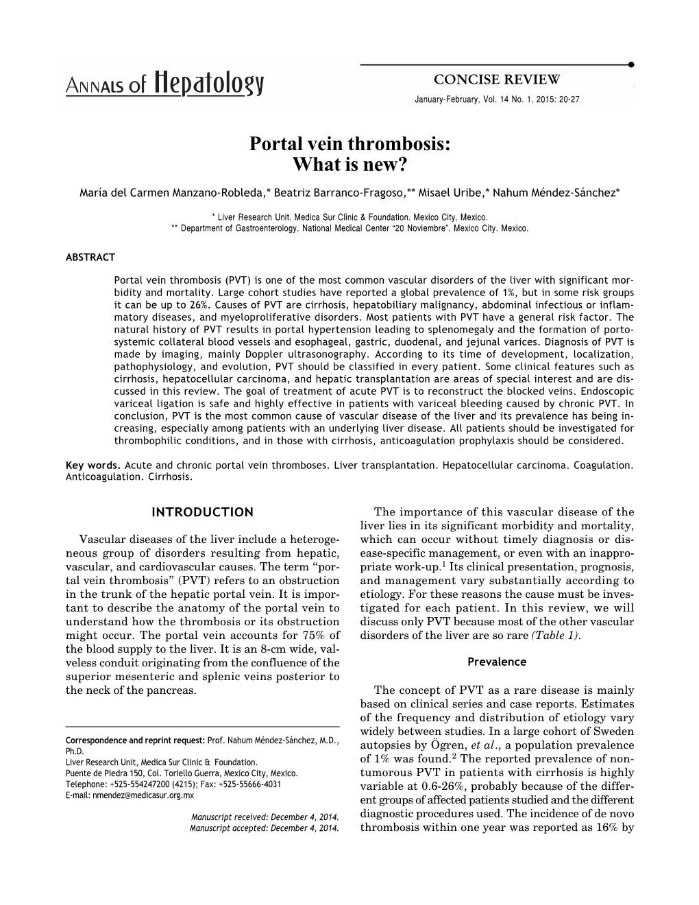 Portal Vein Thrombosis: What Is New?