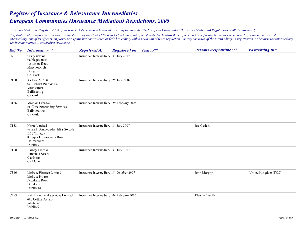 Register of Insurance & Reinsurance Intermediaries European