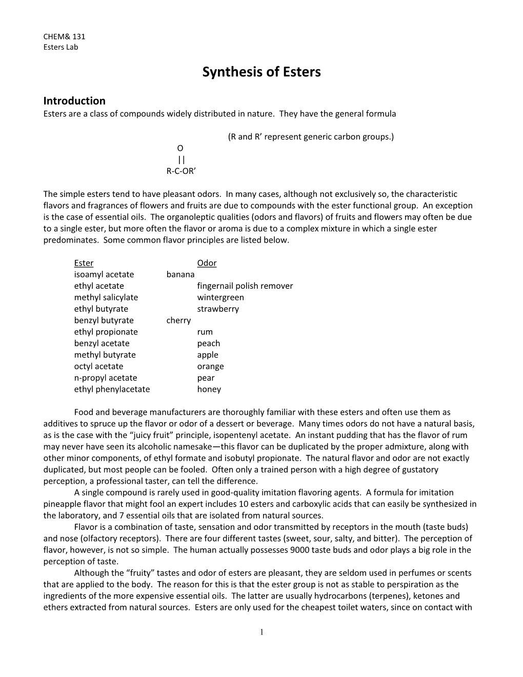 Synthesis of Esters