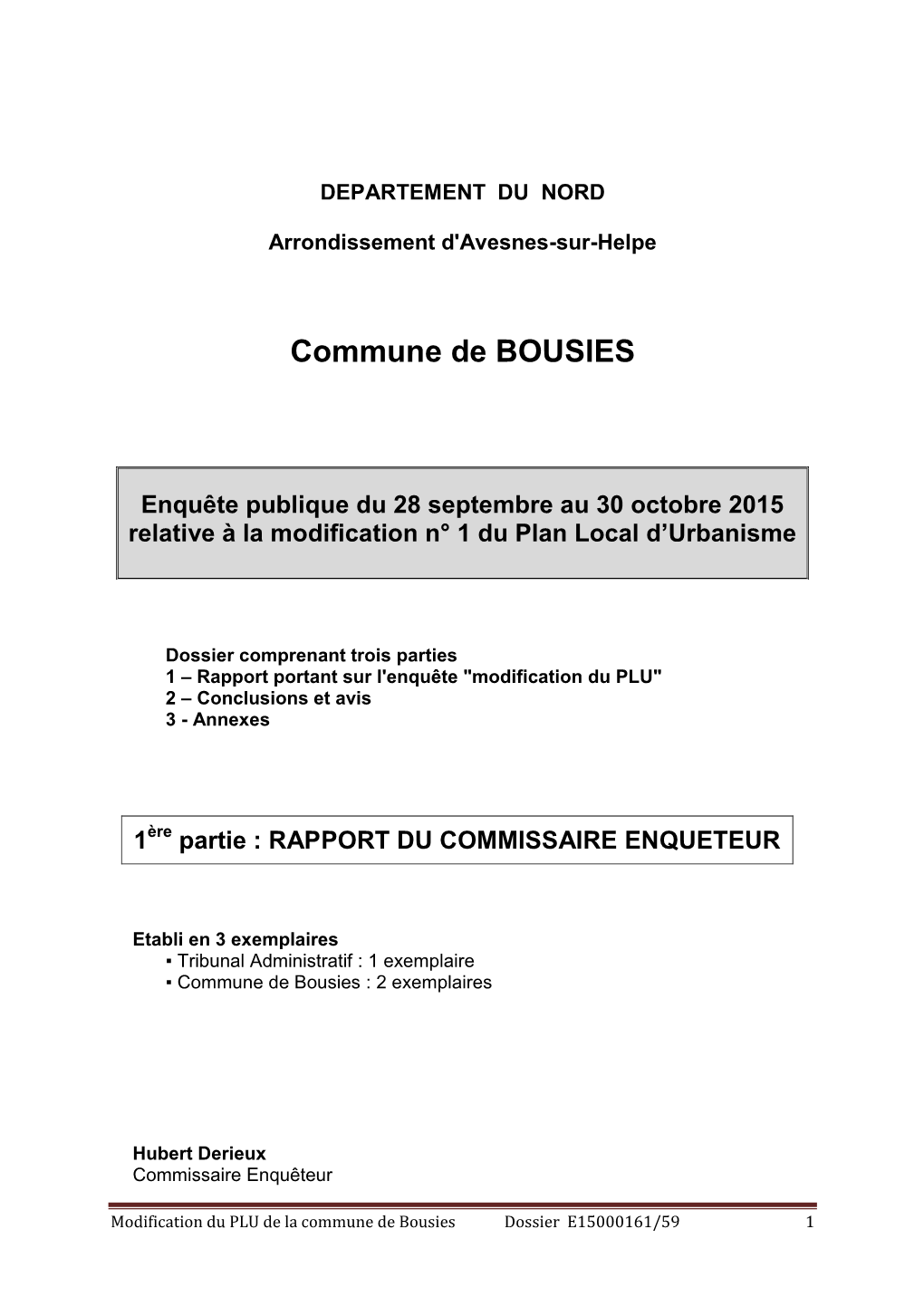 Rapport Sur La Modification Du Plan Local D'urbanisme De