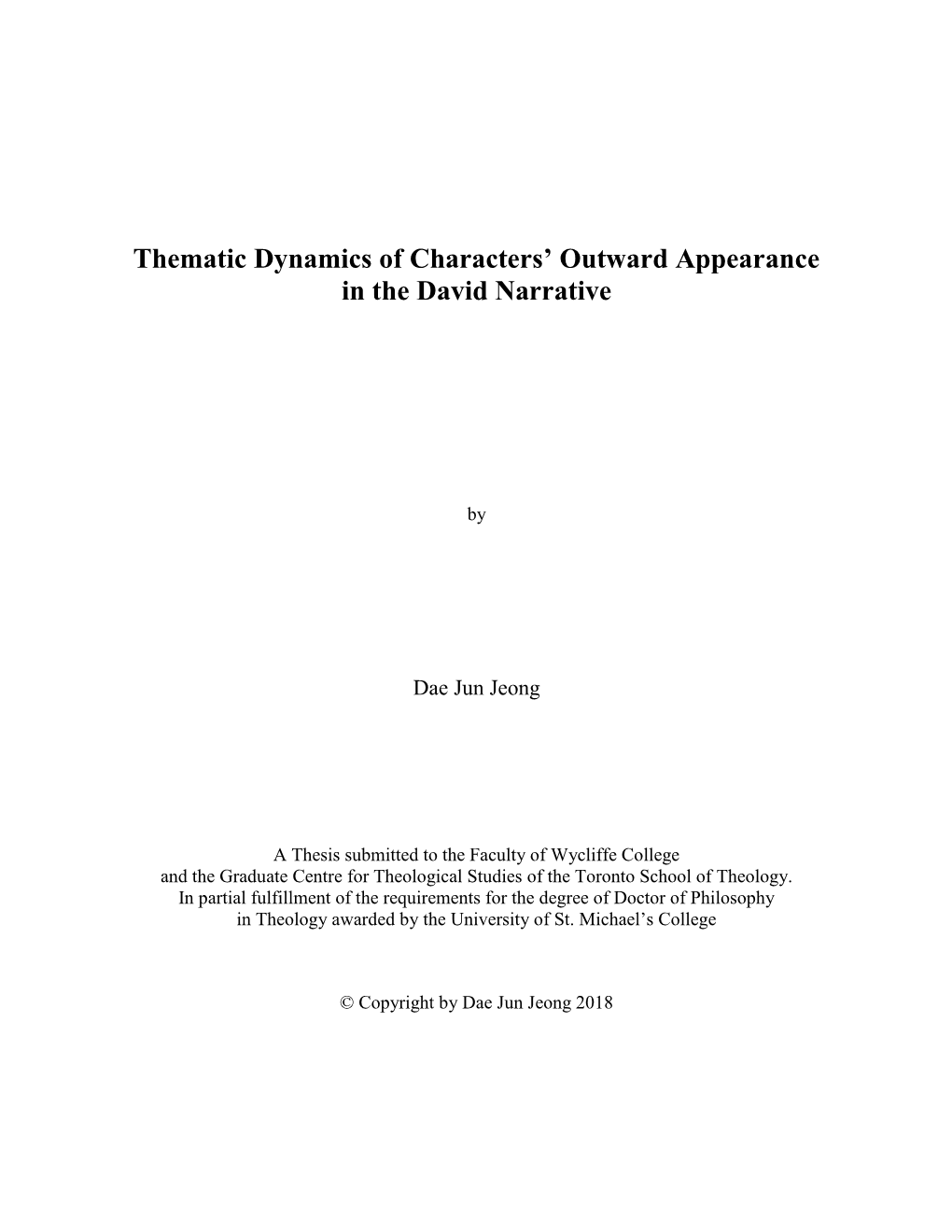 Thematic Dynamics of Characters' Outward Appearance in the David